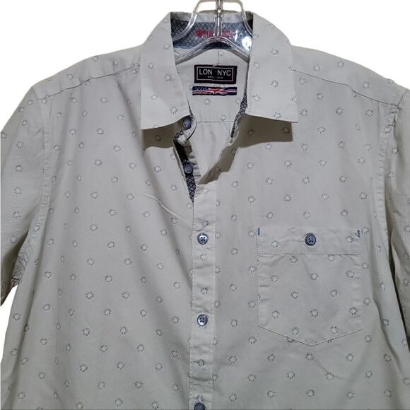 Lon Nyc Cream and Blue Short-Sleeve Shirt Sz Medium - Picture 3 of 7